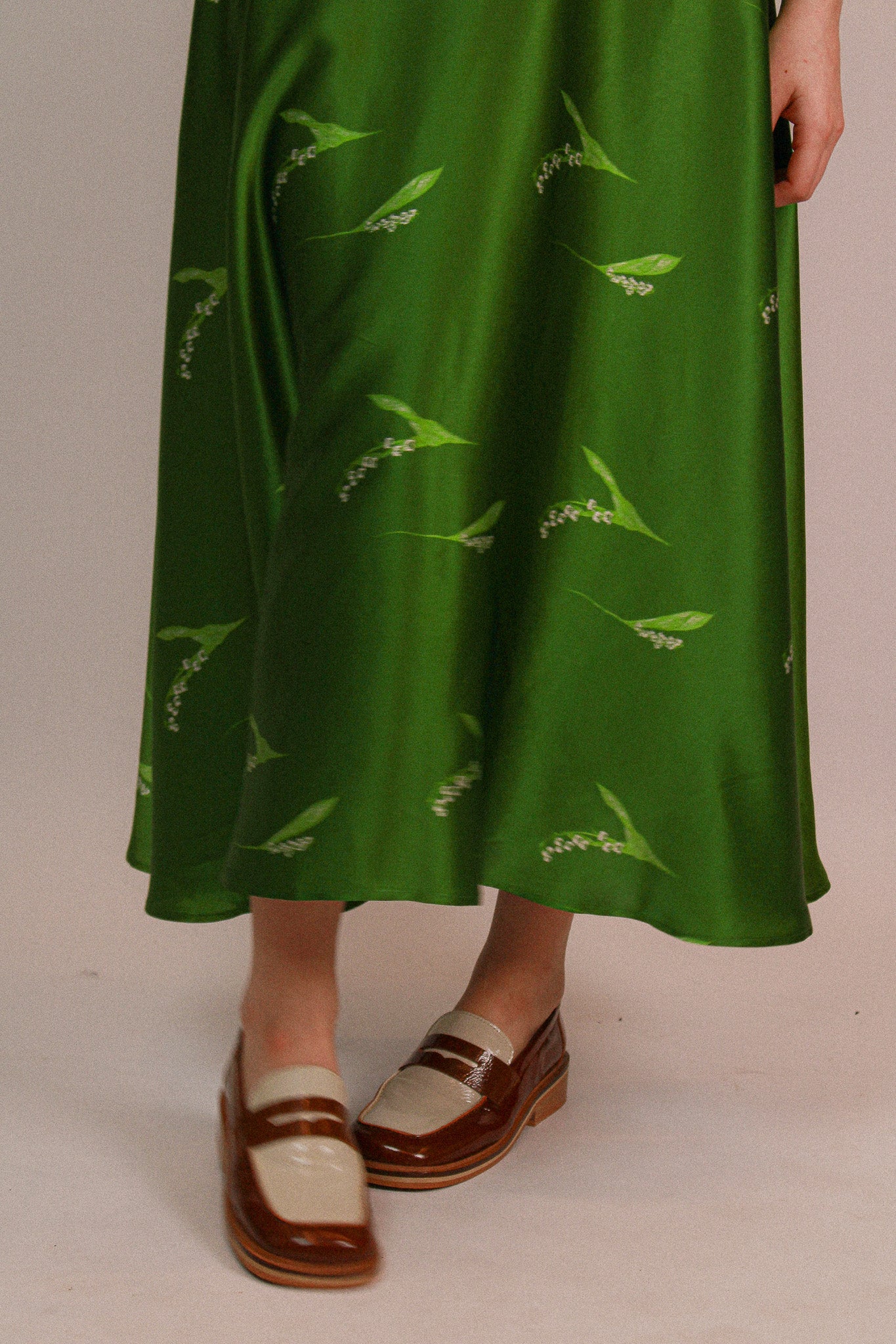 Lily of the valley Silk Skirt  Green