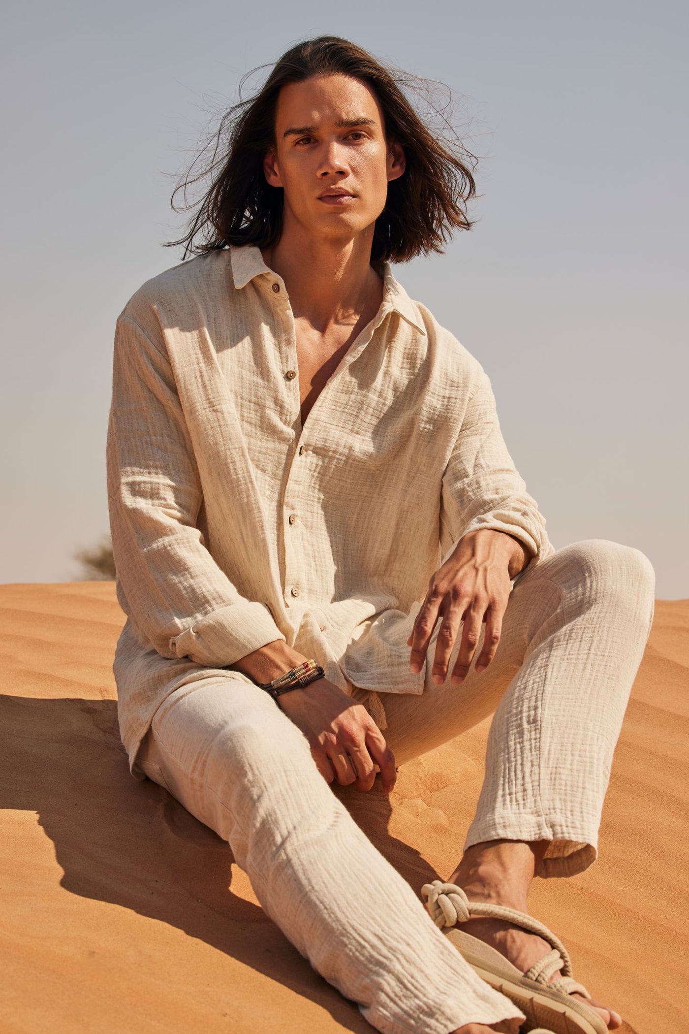 Beige Linen Comfort Shirt & Pant Set