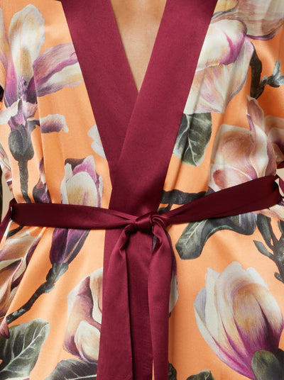 Stella Silk Kimono Robe Coral