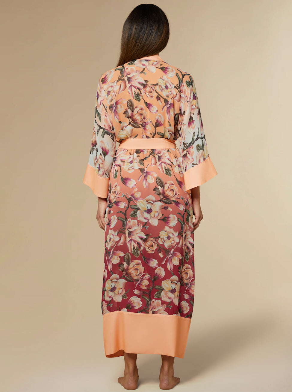Stella Silk Kimono Robe Peach