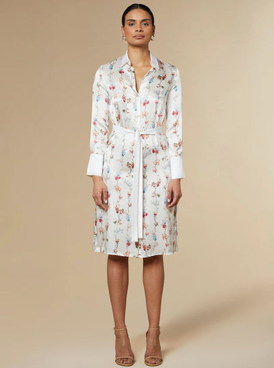 Tia Silk Shirt Dress White