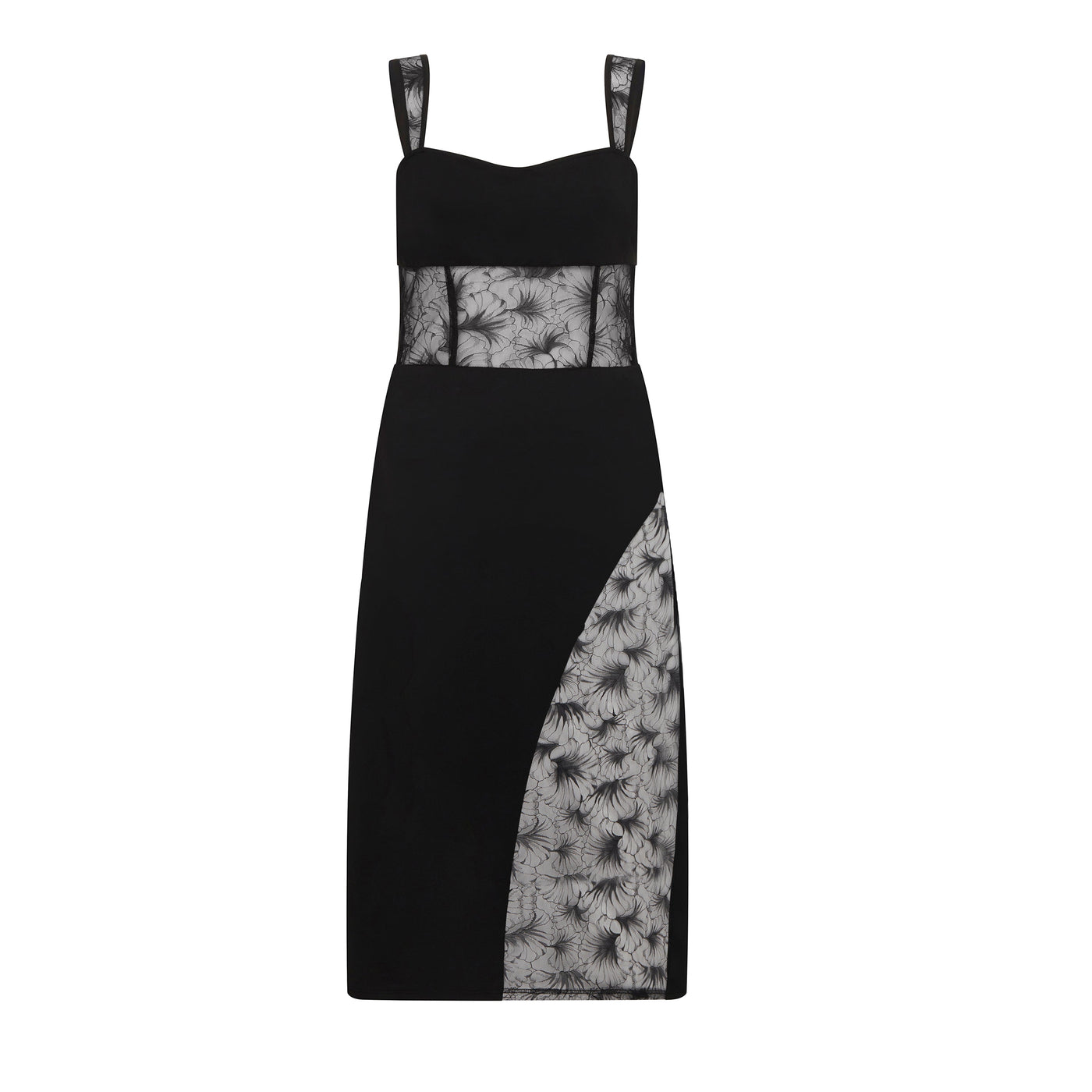 SOUR FIGS Lace Panelled Midi Dress in Black