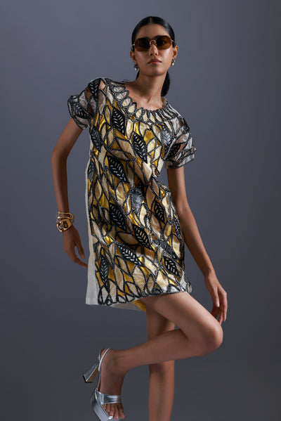 Leaf Dress With Leather Leaves