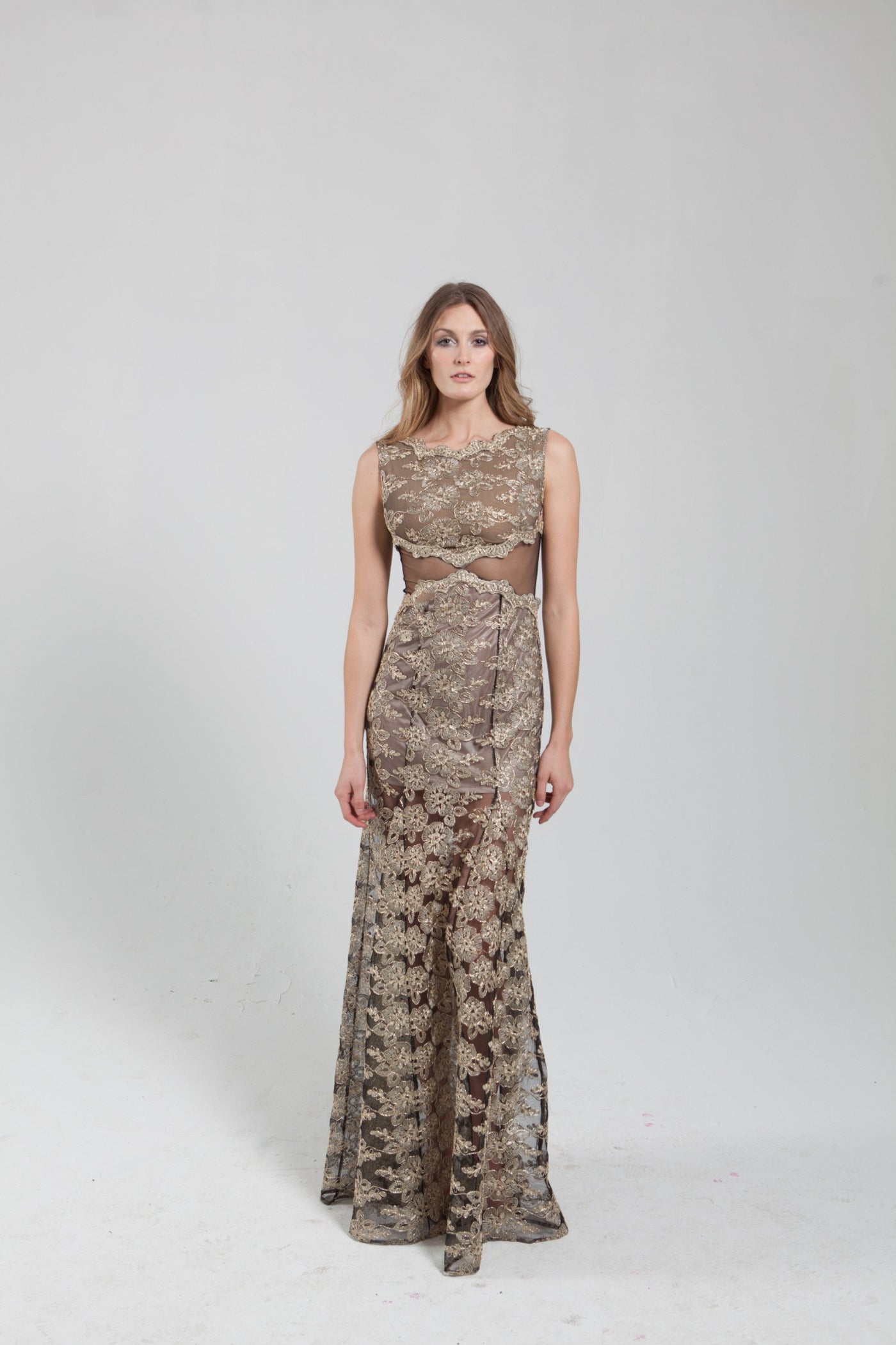 Gold and Black floral lace Gown