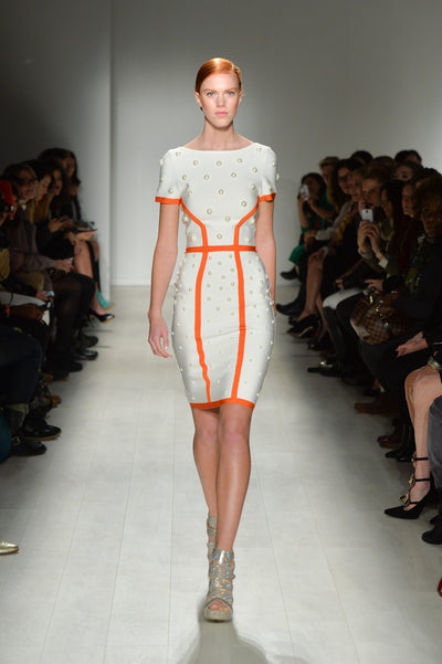 Pearl embellished stretch-knit dress