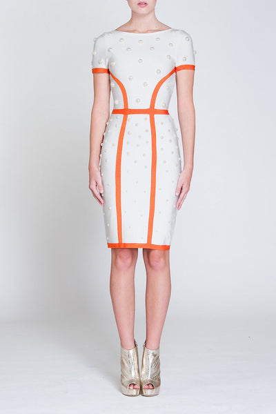 Pearl embellished stretch-knit dress