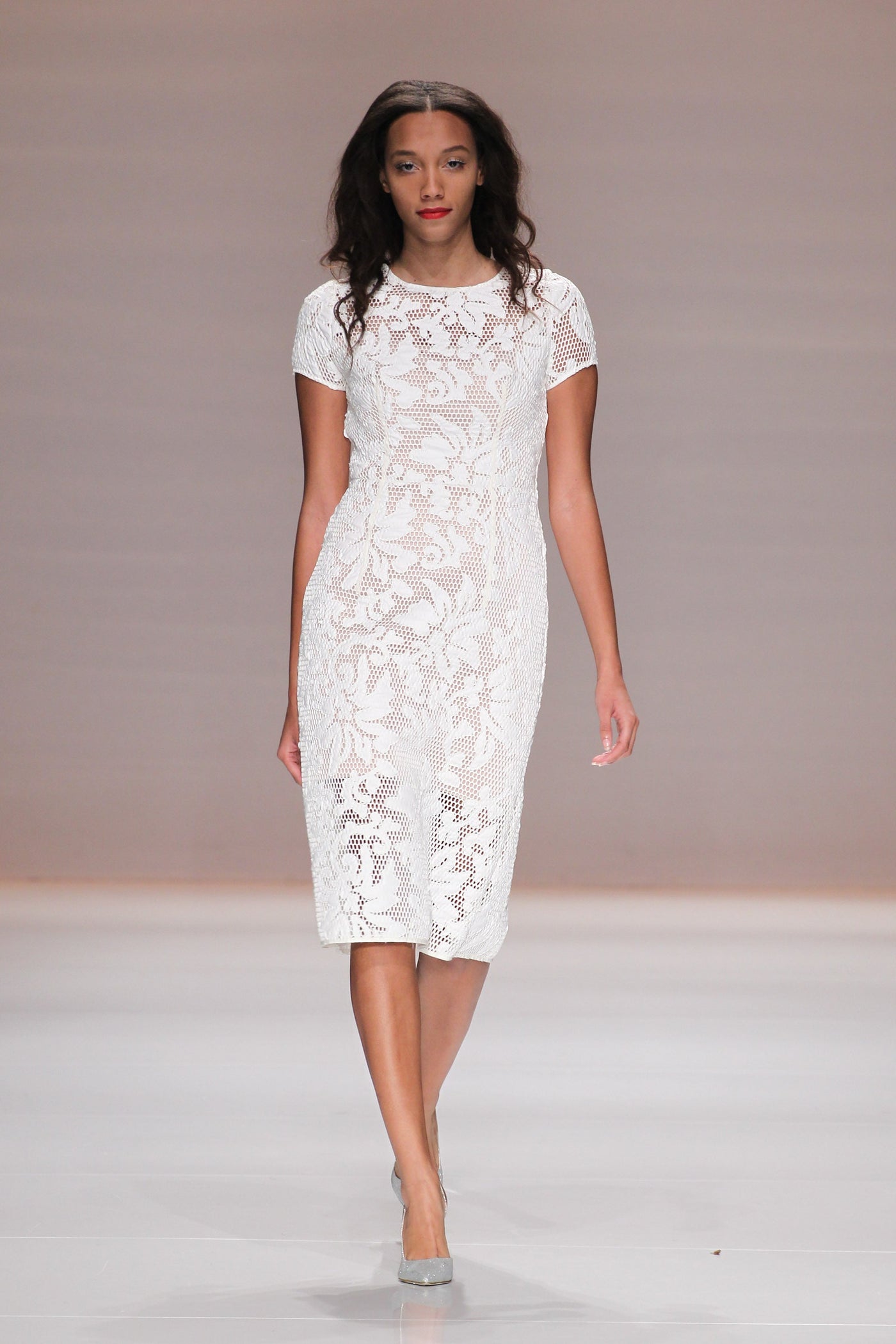 White mid length mesh dress