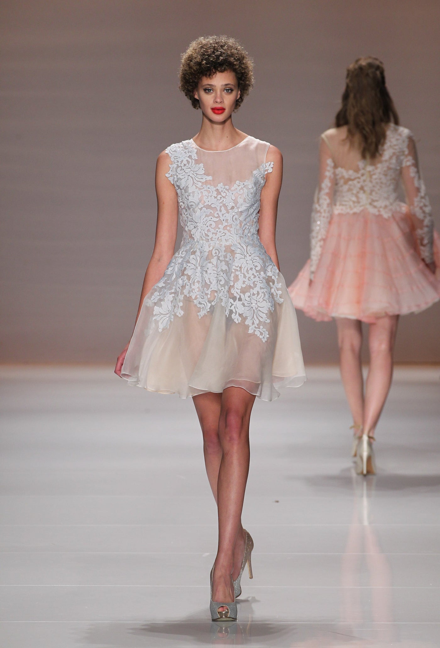 Lace embellished silk organze dress