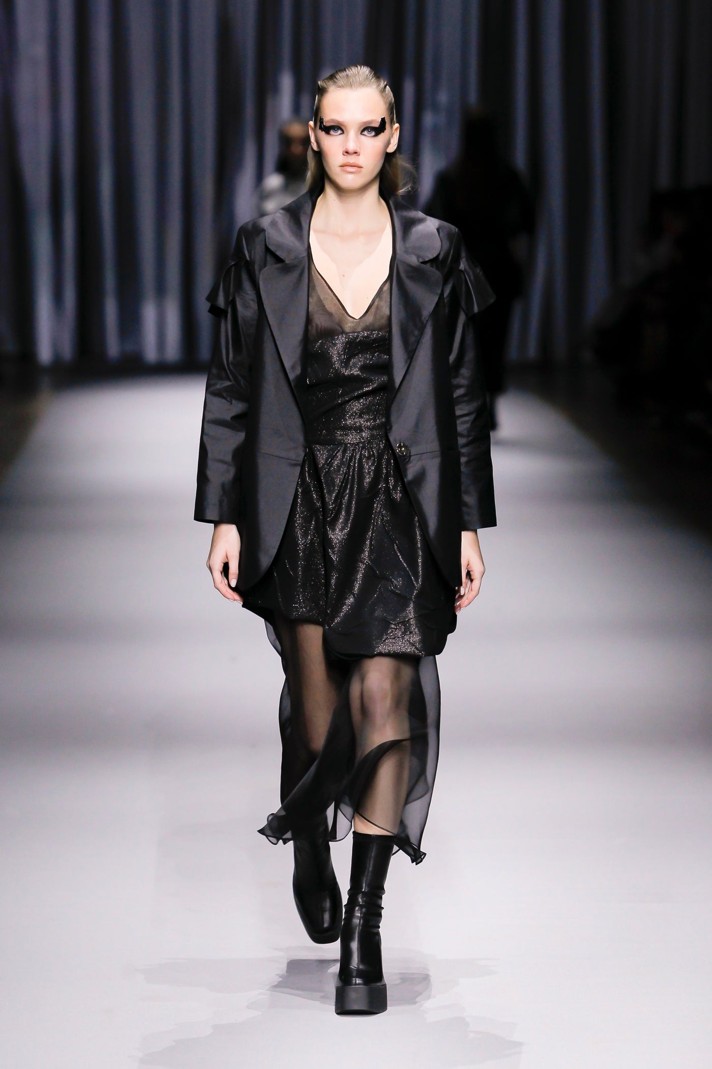 Black V-Neck Silk Organza Dress