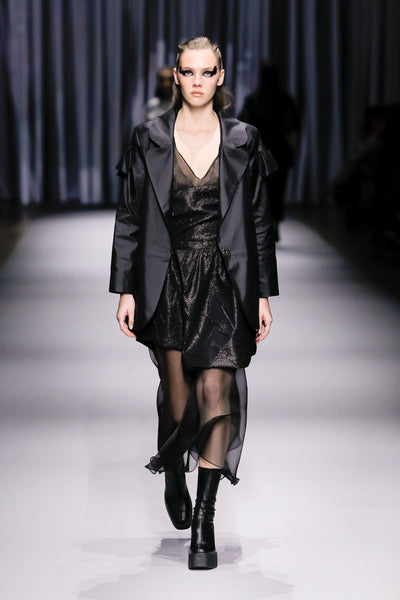 Black V-Neck Silk Organza Dress