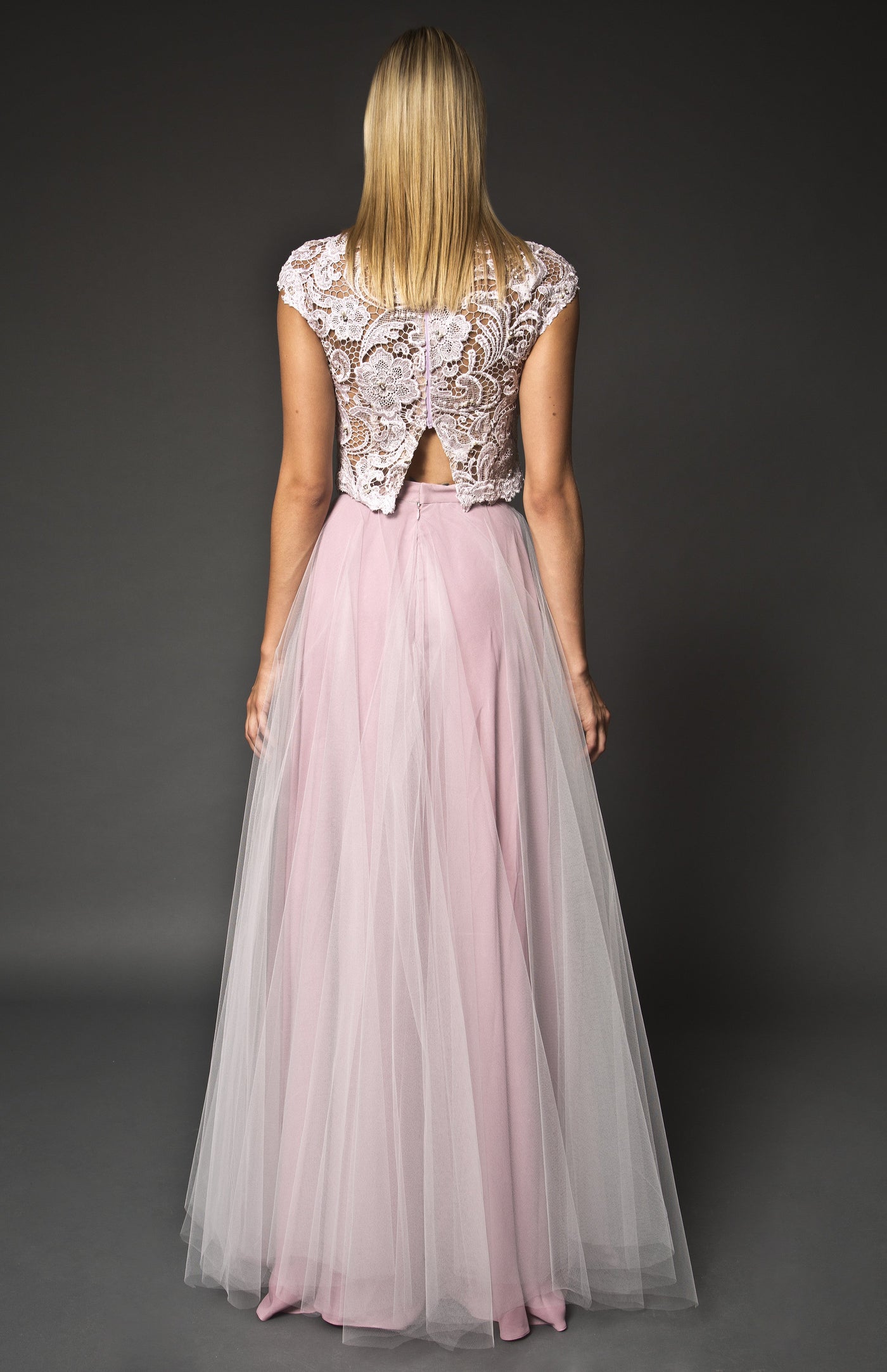 Two piece lace embellished gown