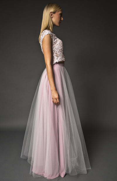 Two piece lace embellished gown