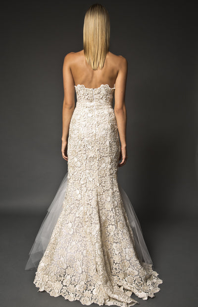 Gold detailed lace high slit mermaid gown 