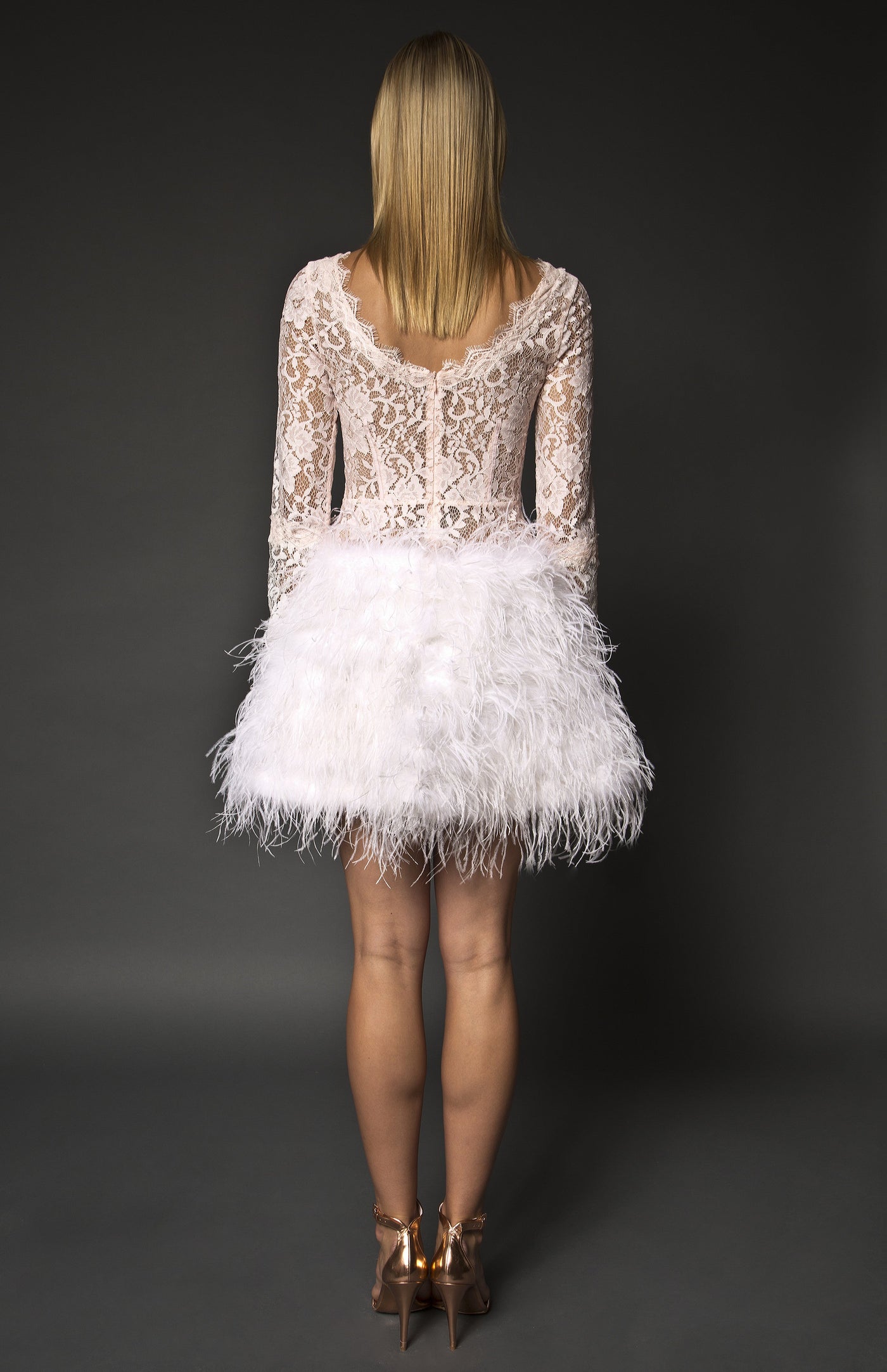 Lace Feather Skirt Cocktail Dress