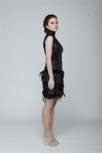 Black sequin lace feather dress