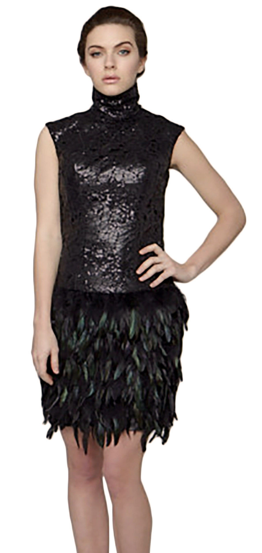 Black sequin lace feather dress