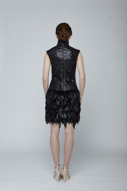 Black sequin lace feather dress