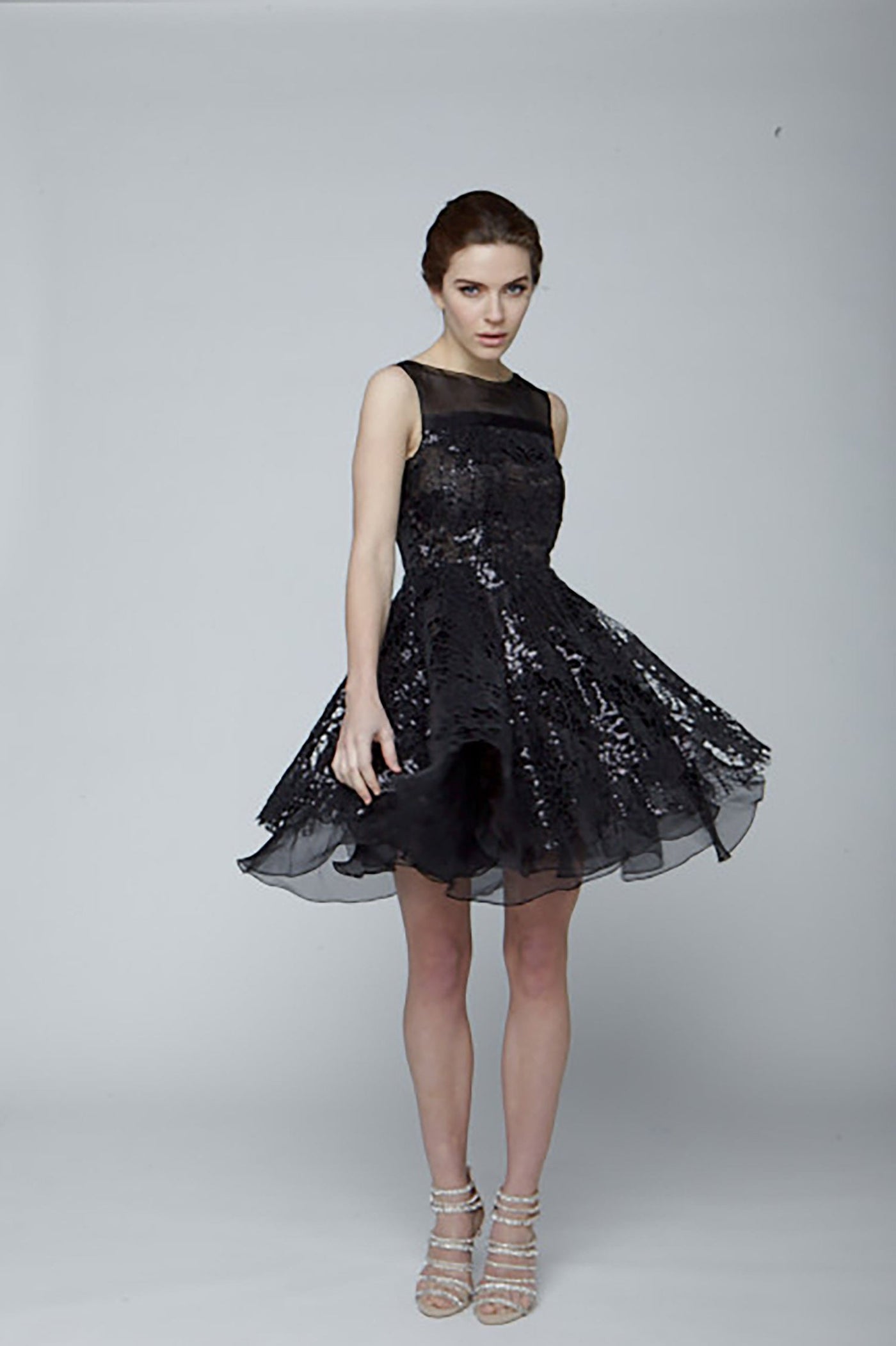 Black sequin silk organza dress