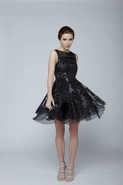 Black sequin silk organza dress