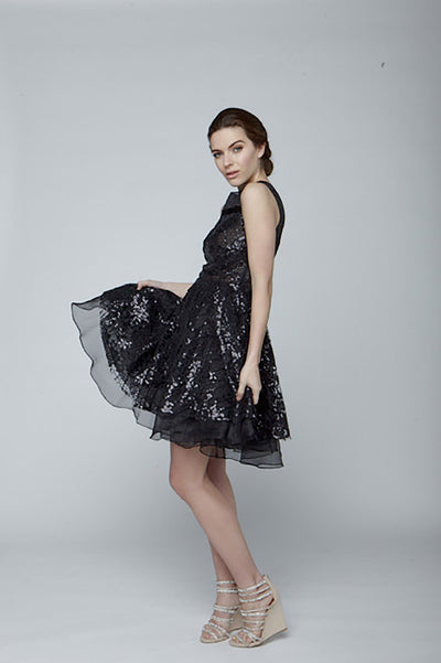 Black sequin silk organza dress