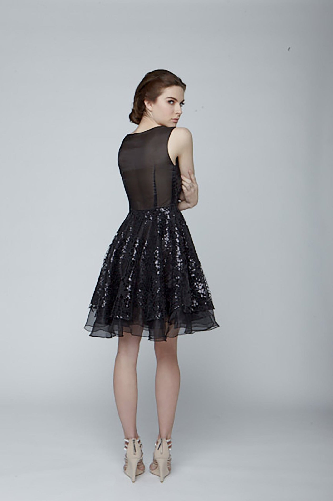 Black sequin silk organza dress