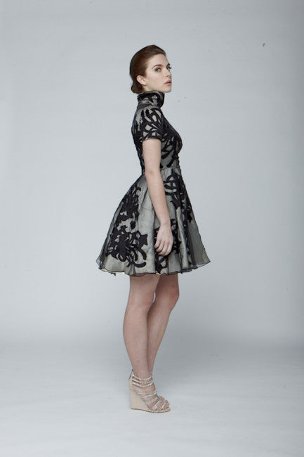 High collar silk dress