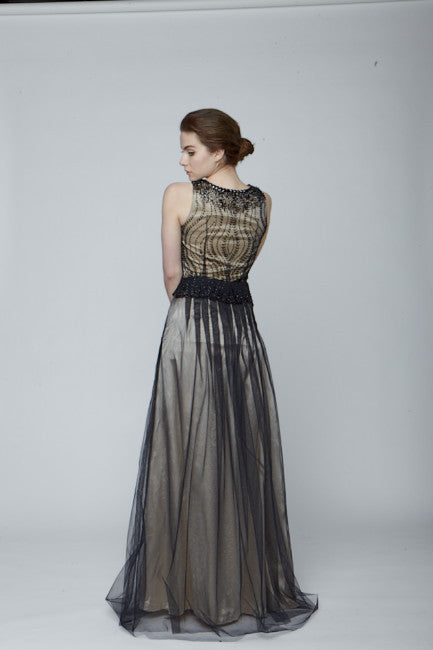 Black embellished silk gown