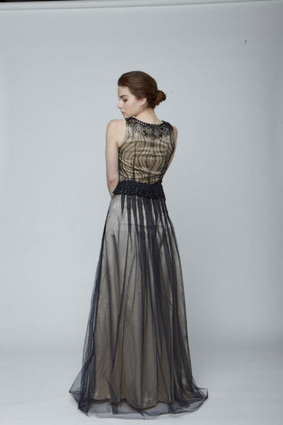 Black embellished silk gown