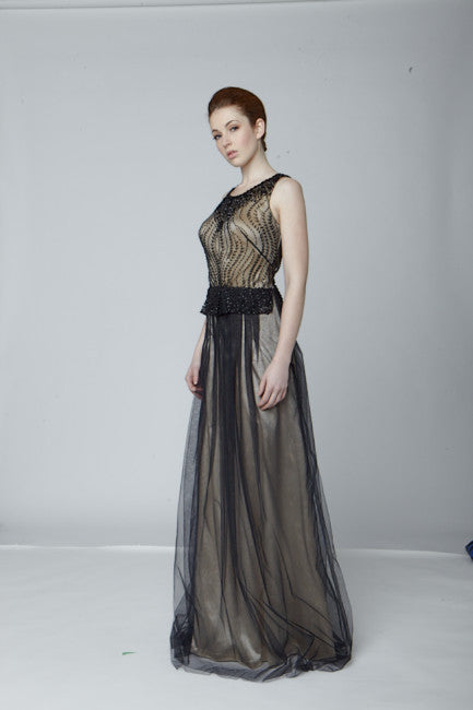 Black embellished silk gown