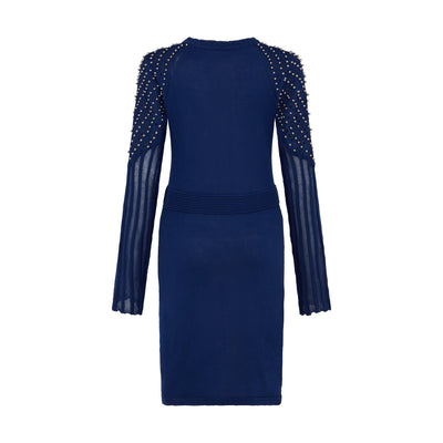 SOUR FIGS Studded Sheer Knit Mini Jumper Dress in Midnight Blue