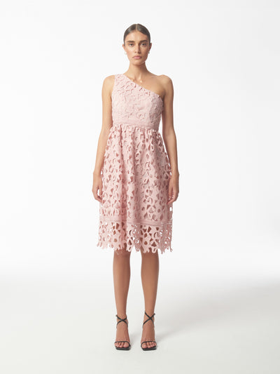 SOUR FIGS One Shoulder Lace Dress in Misty Rose Pink