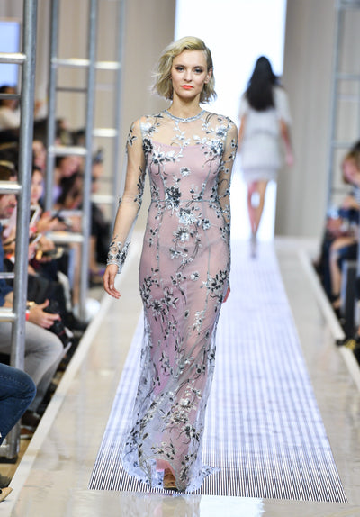 Silver and grey sequin embellished gown