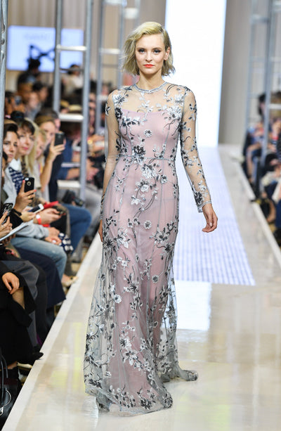 Silver and grey sequin embellished gown