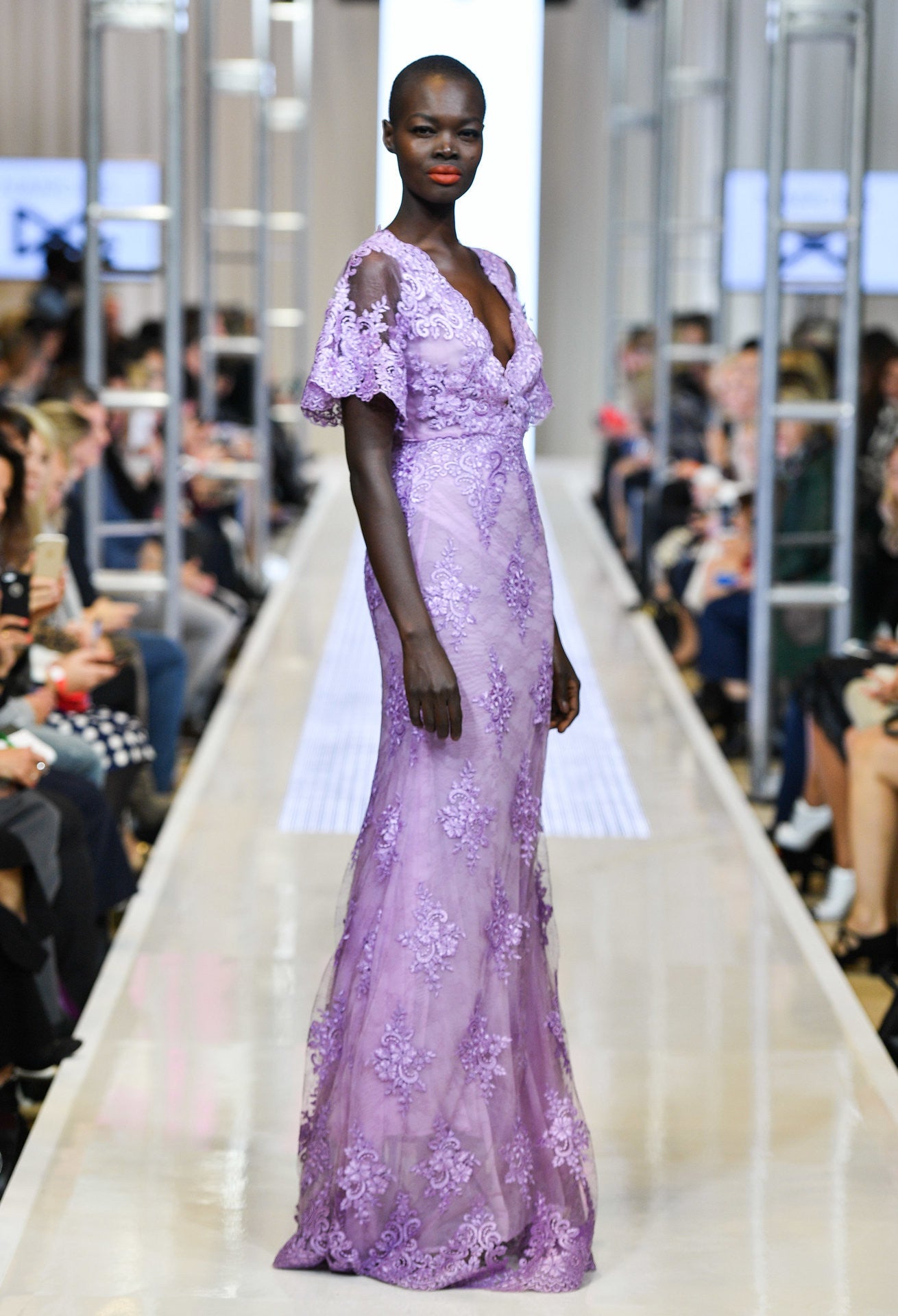 Floral lace lavender gown
