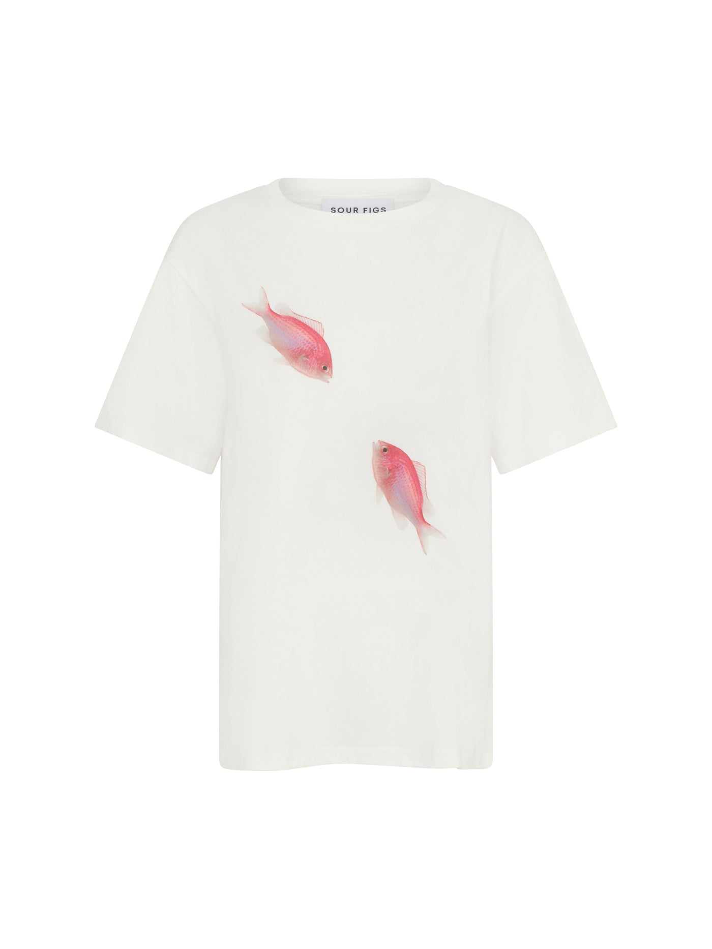 SOUR FIGS Pink Maomao Fish Duo Print Unisex T-Shirt in White