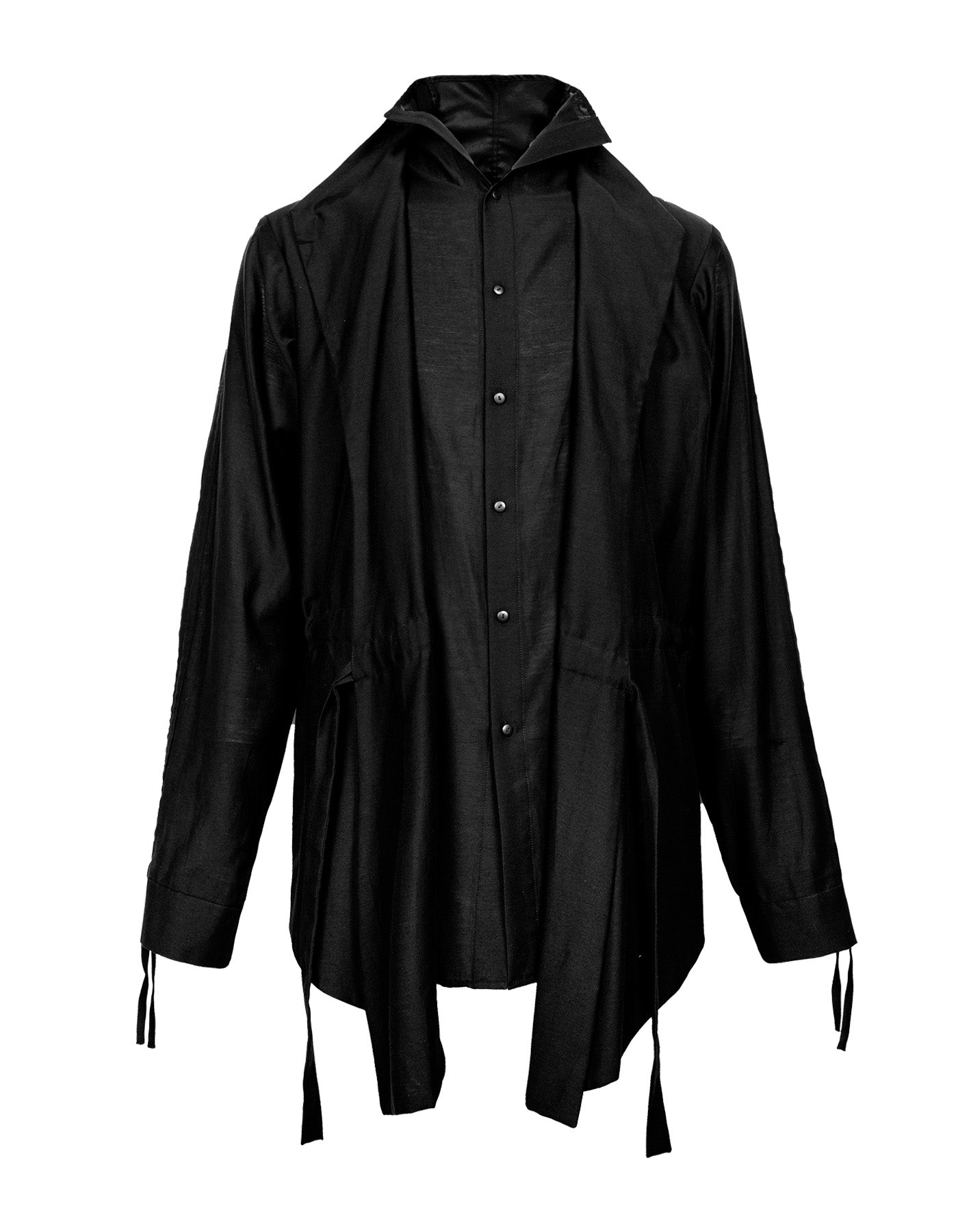 Stand-Up Collar Faux Two-Piece Drawstring Shirt