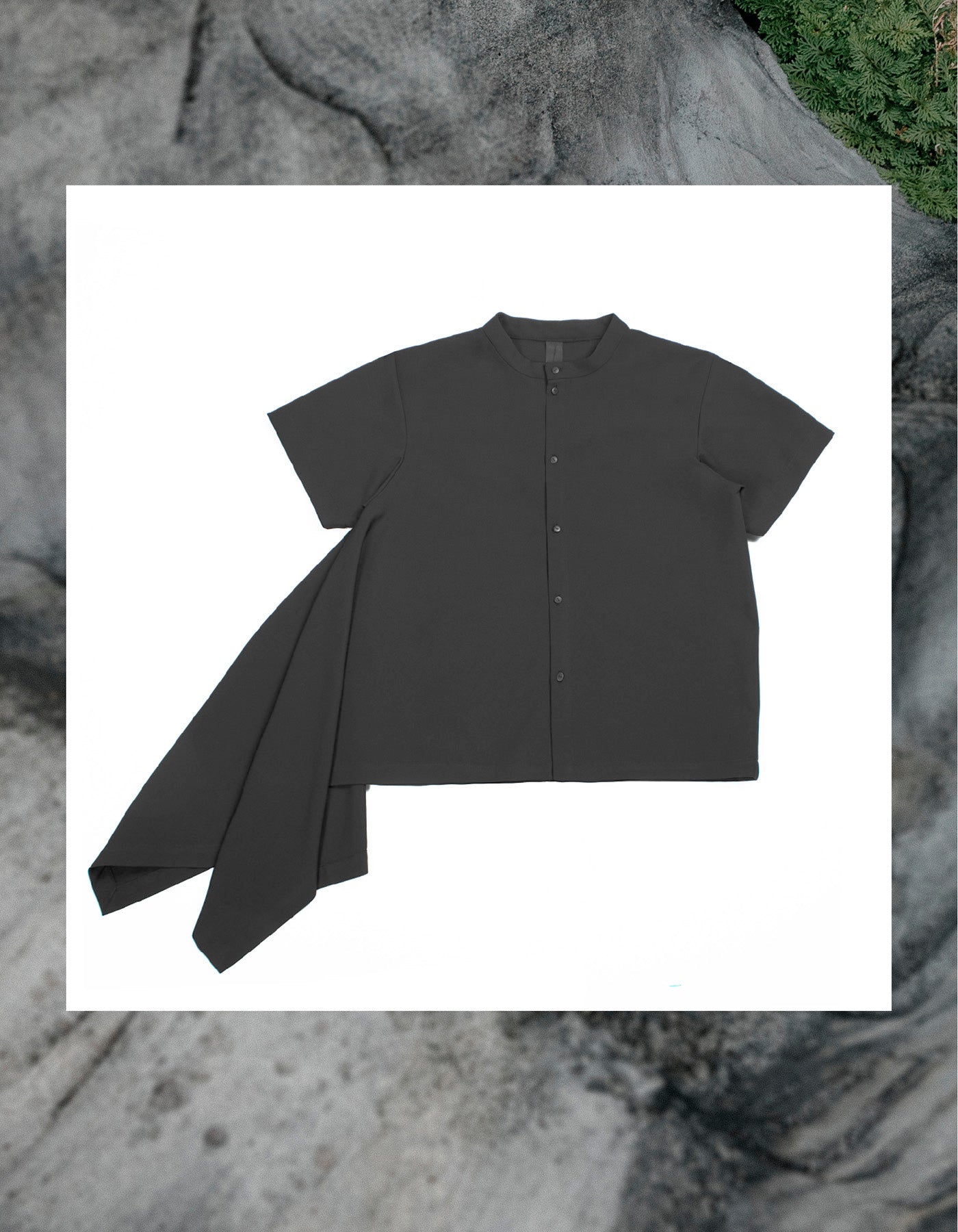 Asymmetric Shirt with Stand Collar