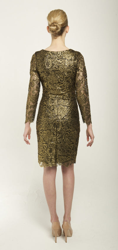Gold lace sequin long sleeve dress