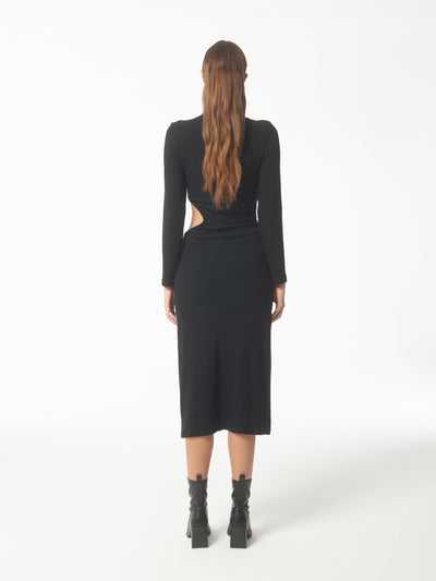 SOUR FIGS Black Cutout Stretch Knit Midi Dress