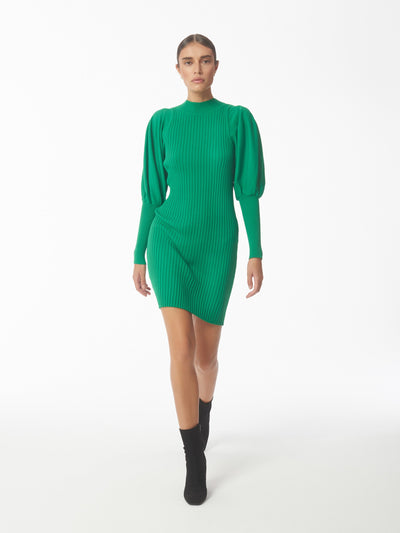 SOUR FIGS Knitted Puff Sleeve Jumper Dress in Green Haze 
