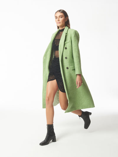 SOUR FIGS Peak-lapels Tweed Coat in Pistachio Green