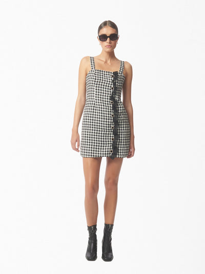 Ruffled Houndstooth Mini Dress