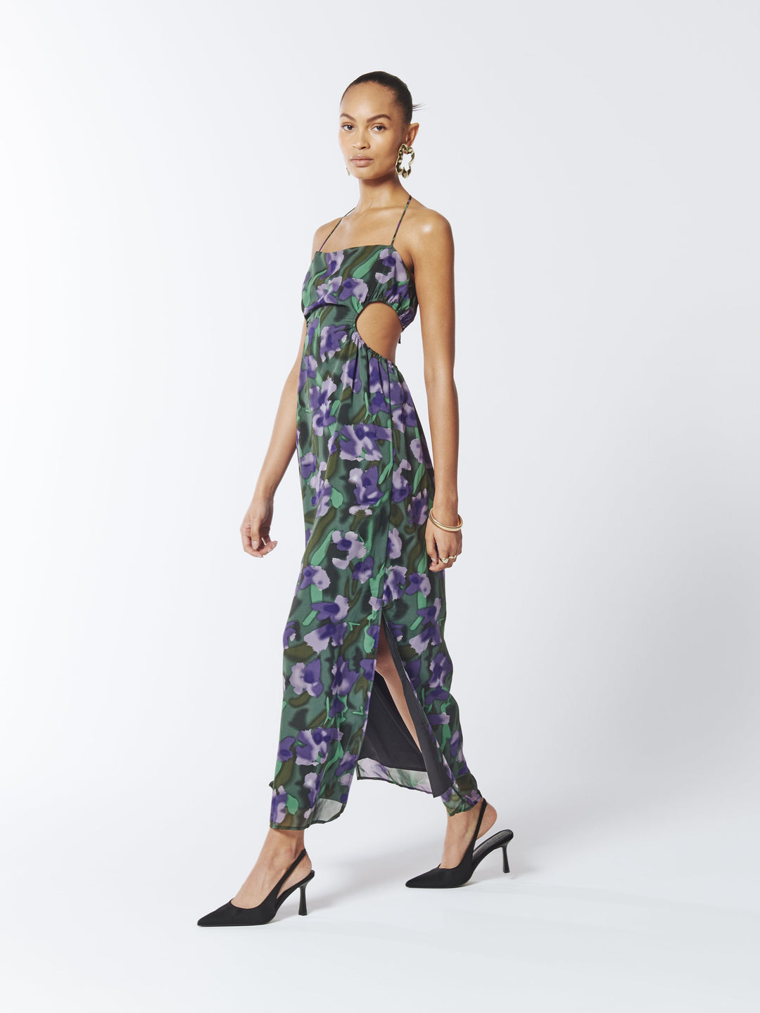 Violette Tie Halter Floral Dress in Purple Comet and Dark Green – The  Clothing Lounge