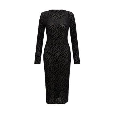 Zebra PatternSOUR FIGS Velvet and Mesh Midi Dress in Black