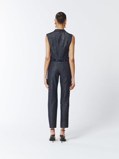 SOUR FIGS Composite Sparkly Denim Bustier Blouse in Profound Blue