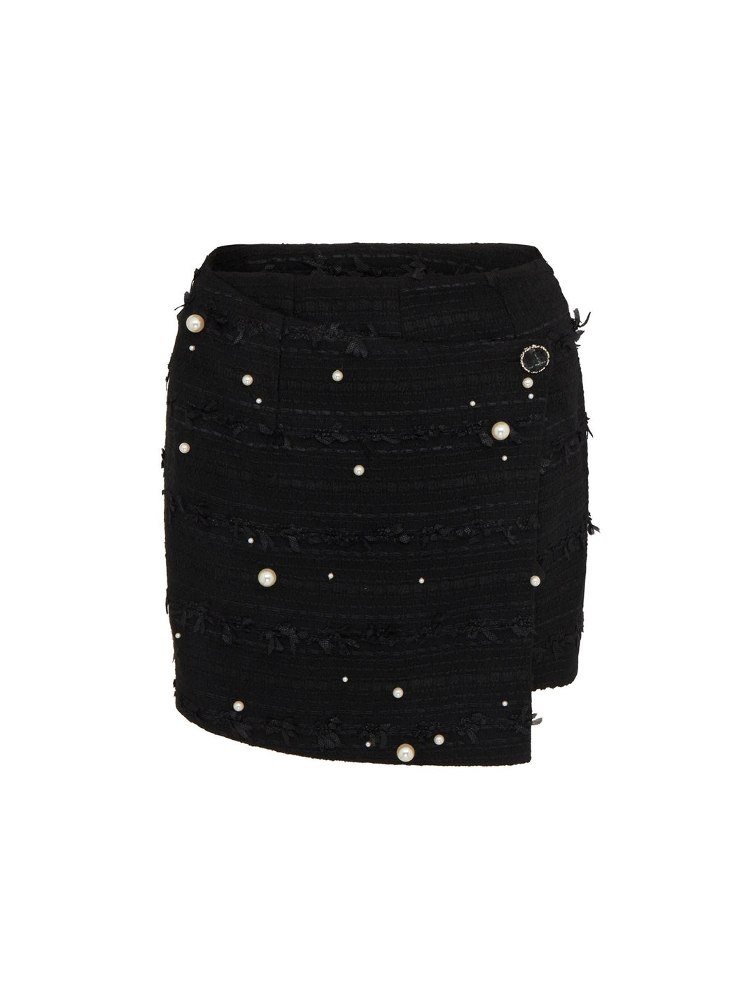 Tweed pearl button front wrap skirt outlet