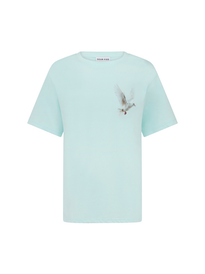 SOUR FIGS Flying Dove Print Unisex T-Shirt in Light Mint Green