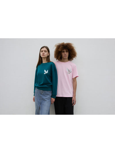 SOUR FIGS Flying Dove Print Unisex T-Shirt in Pink