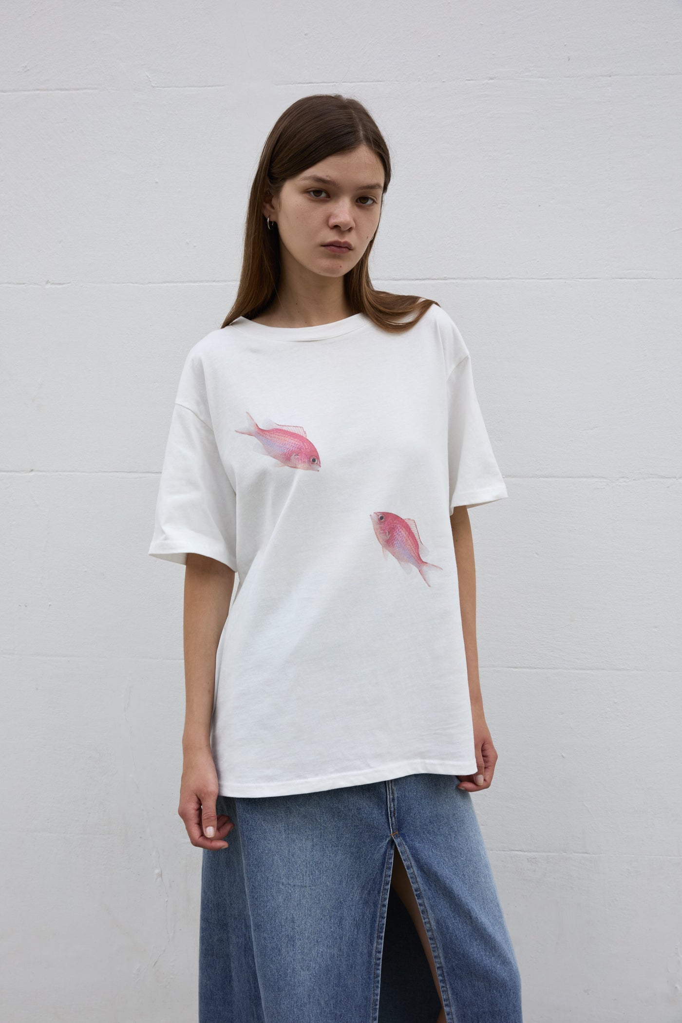 SOUR FIGS Pink Maomao Fish Duo Print Unisex T-Shirt in White