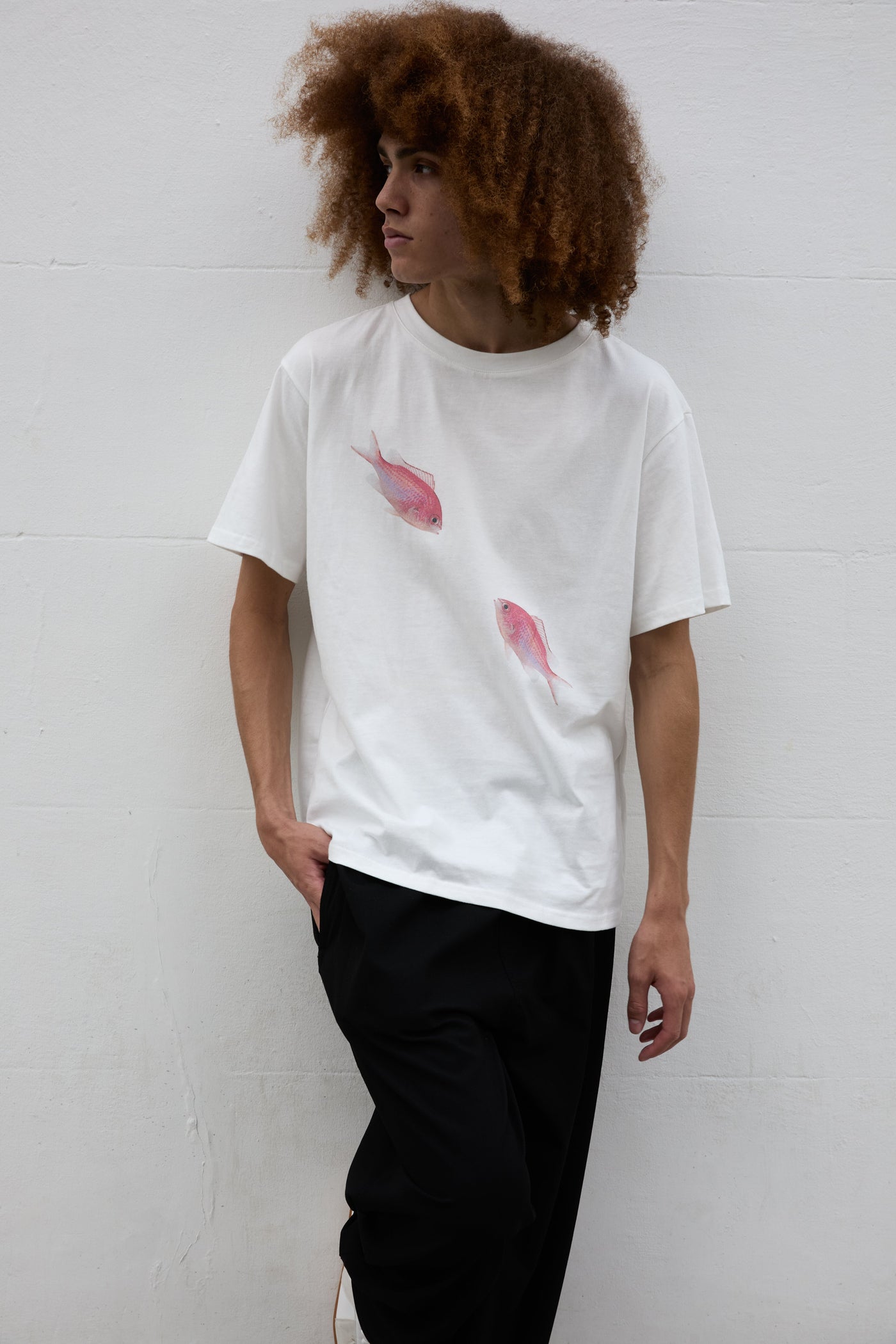 SOUR FIGS Pink Maomao Fish Duo Print Unisex T-Shirt in White
